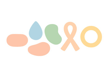 Obraz premium Collection of abstract pastel colored organic shapes and a symbolic awareness ribbon graphic