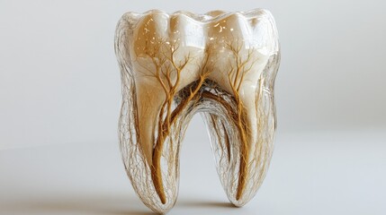 Shiny tooth sculpture showcases intricate details and natural te