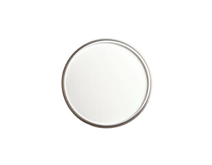 Isolated, circular, silver-rimmed object with bright interior on black background