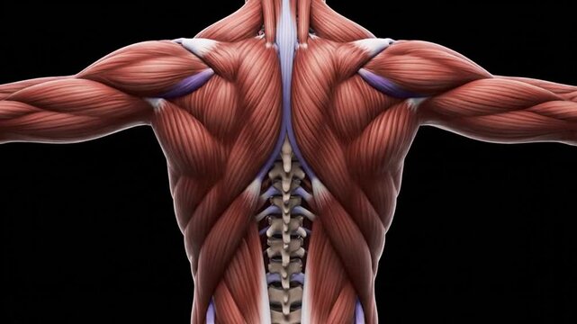 Detailed 3D Animation of Human Back Muscles and Spine in Motion