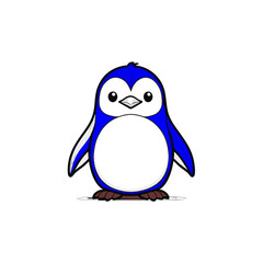 A funny cartoon of a cute baby penguin on Antarctica ice in the snow, a happy winter animal illustration