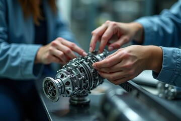 Precise Assembly: Woman's Hands Crafting intricate Aerospace Machinery
