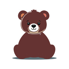 Obraz premium Cute cartoon vector illustration of a brown teddy bear sitting with a heart, a sweet and soft animal toy that is a fun gift for a baby or child