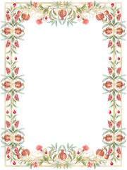 Baroque Watercolor Frame with Gold and Pomegranate
