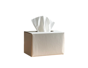 White tissue box with tissues drawn out, set against a black background, highlighting the contents