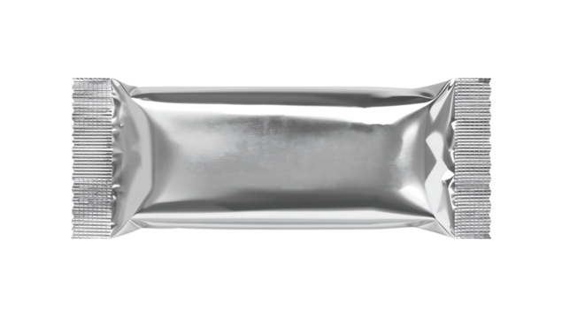 Shiny silver foil packet isolated on black background