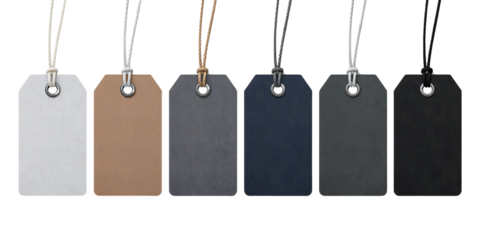 Colorful Price Tags Labels Hanging On Black Background