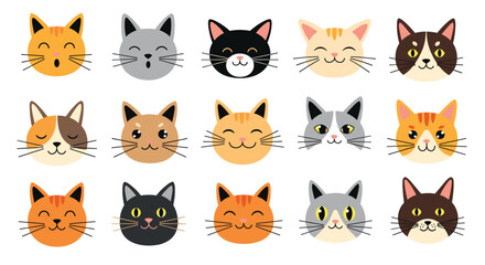 Fototapeta premium A delightful collection of cute pixel art cat faces each with a unique expression.