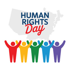 Human Rights Day Celebration with Diverse Figures and USA Map