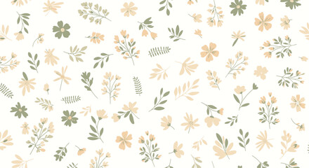 Obraz premium A delicate and seamless pattern of small scattered flowers and leaves.