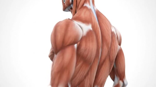 Detailed 3D Animation of the Male Upper Body Muscular System in a Seamless 360-Degree Rotation