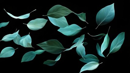 A bunch of green leaves blowing in the air