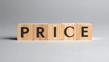 A minimalist visual depicts the word "PRICE" spelled out in bold, black letters on five wooden blocks, placed on a clean, light gray background