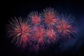 Obraz premium Intense Red Pink Fireworks Burst on Black Night Sky