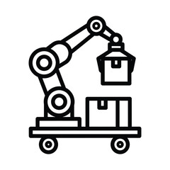 Robotic arm on a wheeled platform lifting a box Keywords: robot, robotic arm, automation