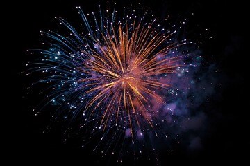 Fototapeta premium Single Ornate Firework with Blue Orange Purple Hues