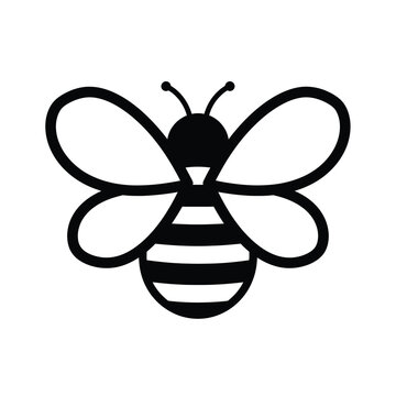 Simple black and white stylized bee icon with wings and stripes insect symbol