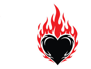 Black heart surrounded by red flames tribal design abstract ablaze