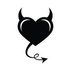 Black devil heart symbol with horns and arrow tail icon love