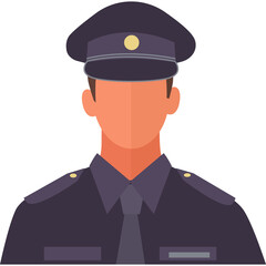 Portrait of a Male Police Officer Wearing A Dark Blue Uniform And Cap With Golden Insignia Against A White Background Flat Illustration