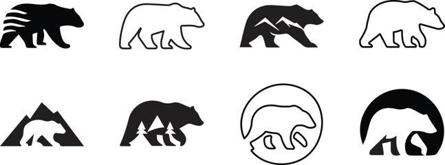 Silhouette of Black Bear, isolated  and outline shape(Vector)