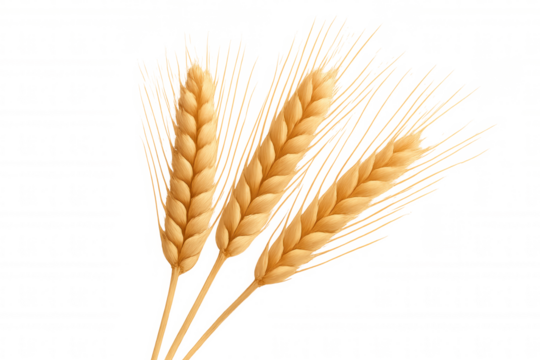 Wheat ears representing staple grain for food, farming, harvest, and bread making, with a transparent background