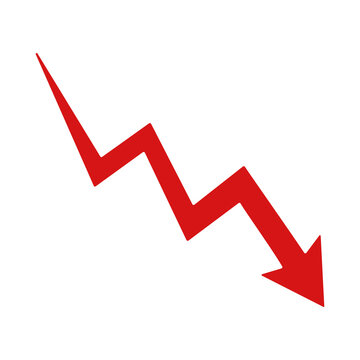 Red arrow falling down icon. 