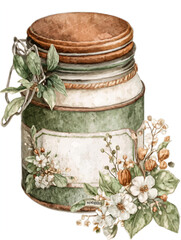 Artisanal Glass Jars: Rustic Botanical Illustrations for Nature-Inspired Kitchen Decor and Eco-Friendly Storage Solutions