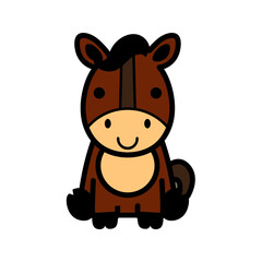 Adorable pony cartoon character with a sweet smile, perfect for children's books, educational materials, and charming design projects, delightful and engaging