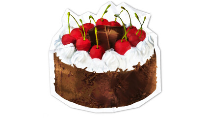 Chocolate cake with whipped cream and fresh cherries on top, Delicious dessert with cherry topping and creamy chocolate layer