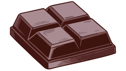 Dark chocolate bar isolated on white background, Sweet brown chocolate block illustration for dessert concept