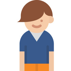 Flat Style Illustration of a Smiling Person with Brown Hair Wearing a Blue Shirt and Orange Pants on a Transparent Background Simple Cartoon Character Graphic Design Element