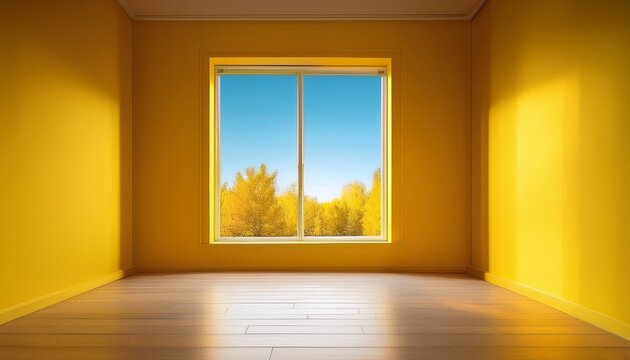 Fototapeta yellow virtual empty room background with window for online presentations and zoom meetings window room