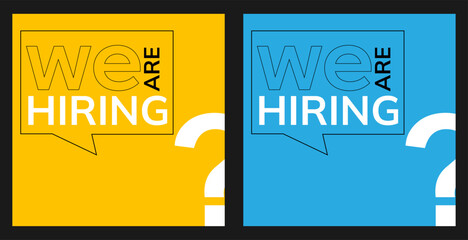 Join our team banners. We are hiring communication poster, help wanted advertising banner with speaker and vacant badge. Hr recruiting hire, vacancy job offer isolated vector signs set