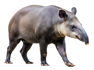 Side view of a solitary tapir captured in a detailed full-body studio portrait