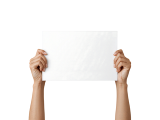 Hands Holding a Blank White Sign on a Black Background Ideal for Your Message or Advertisement Ready for Custom Text or Graphics