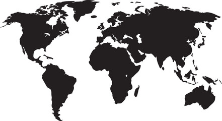 World map black silhouette on white background simple flat vector