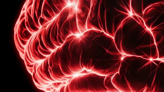 Abstract animation of a glowing digital brain, visualizing AI processes and neural network activity. A concept for technology and machine learning.