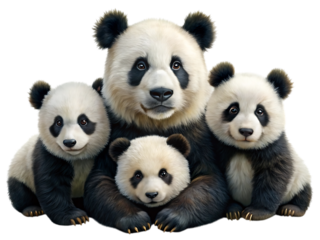 Adorable giant panda family portrait captures sweet moments of cute bears together