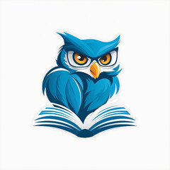 Obraz premium Wise Owl Reading Book Logo Design - Blue Color Vector Art Illustration