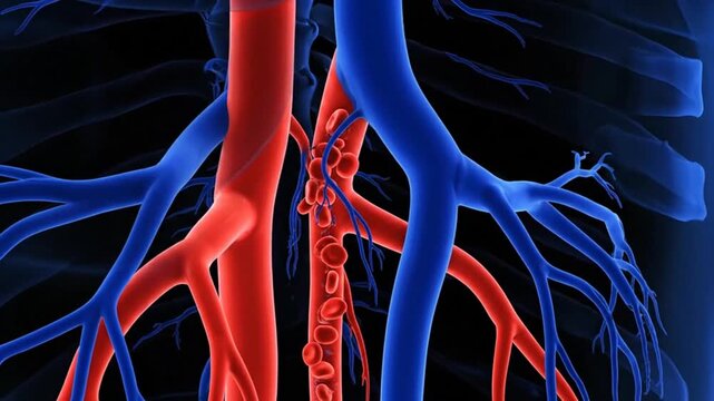 Dynamic 3D Human Circulatory System: Blood Cells Flowing Through Arteries, Veins, and Capillaries