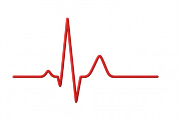 Red heartbeat line showing electrocardiogram pulse on transparent background, symbolizing life, health, and medical data