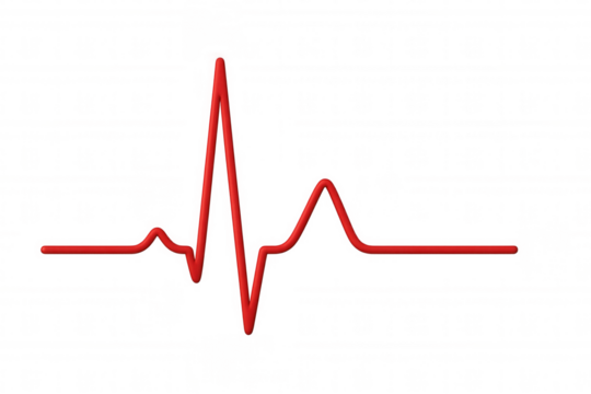 Red heartbeat line showing electrocardiogram pulse on transparent background, symbolizing life, health, and medical data
