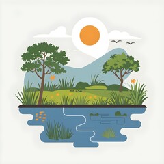 World Wetlands Day Celebrate Nature’s Water Guardians Beautiful Wetland Landscape Illustration for World Wetlands Day Wetlands Preservation Art – Celebrate World Wetlands Day