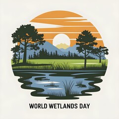 World Wetlands Day Celebrate Nature’s Water Guardians Beautiful Wetland Landscape Illustration for World Wetlands Day Wetlands Preservation Art – Celebrate World Wetlands Day
