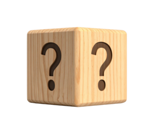 Wooden Cube with Question Mark Icon Concept PNG