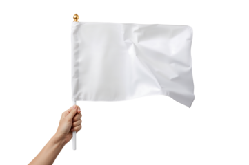 Hand Holding Up a White Flag as a Symbol of Surrender and Peace Offering on Dark Background