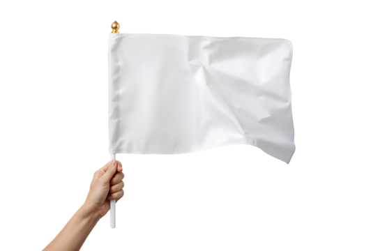 Hand Holding Up a White Flag as a Symbol of Surrender and Peace Offering on Dark Background