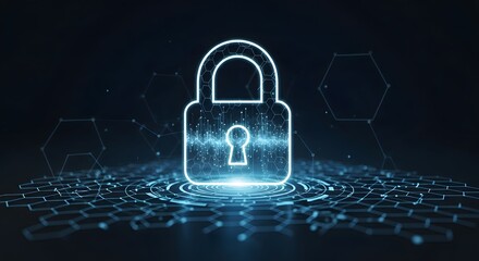 Digital padlock icon representing security and data protection on dark background