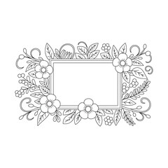 Floral Frame Vector Illustration, Decorative Border with Flowers and Leaves